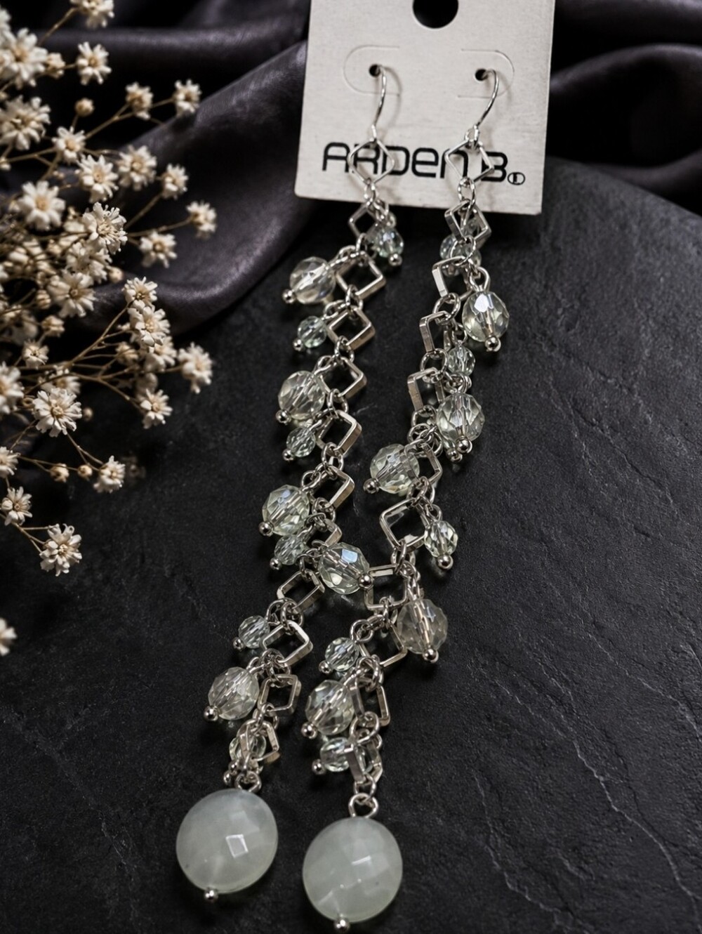 Vintage Y2K Arden B Clear Iridescent Beaded Shoulder Duster Earrings